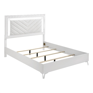 Coaster Cassia Wood/Faux Leather Queen LED Panel Bed in White High Gloss