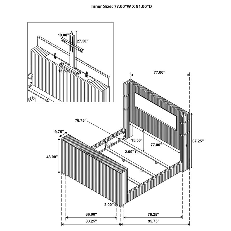 Coaster Tisdall Fabric Eastern King Flame Visualizer Wingback TV Bed in Black