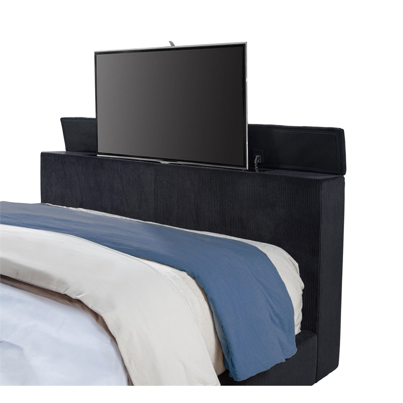 Coaster Tisdall Fabric Eastern King Flame Visualizer Wingback TV Bed in Black