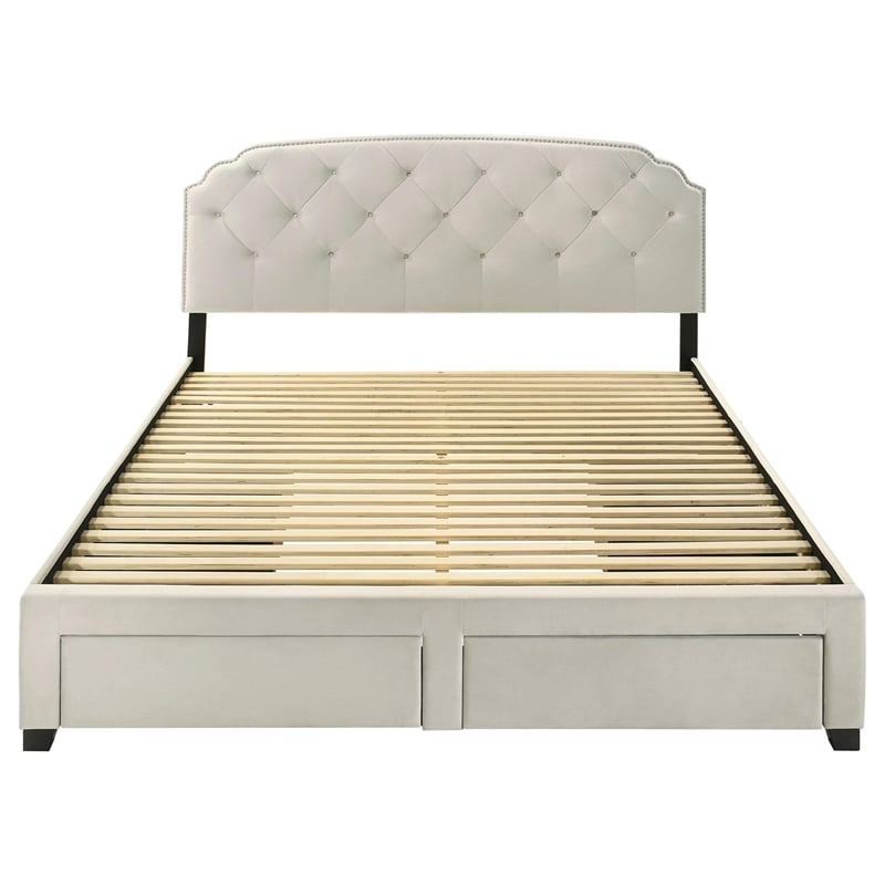 Coaster Marianna 4-Drawer Upholstered Velvet Eastern King Storage Bed in Cream