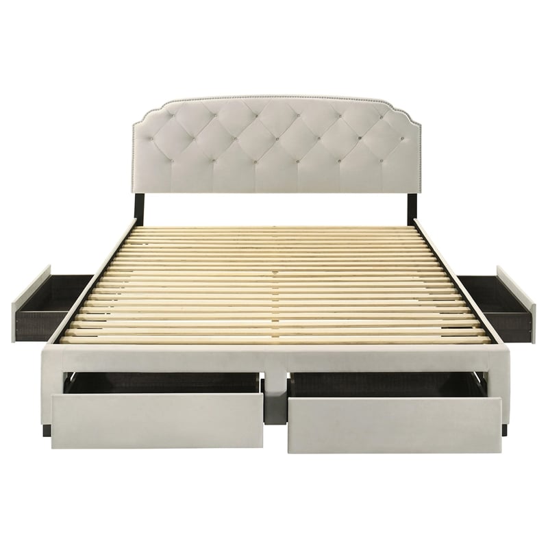 Coaster Marianna 4-Drawer Upholstered Velvet Eastern King Storage Bed in Cream