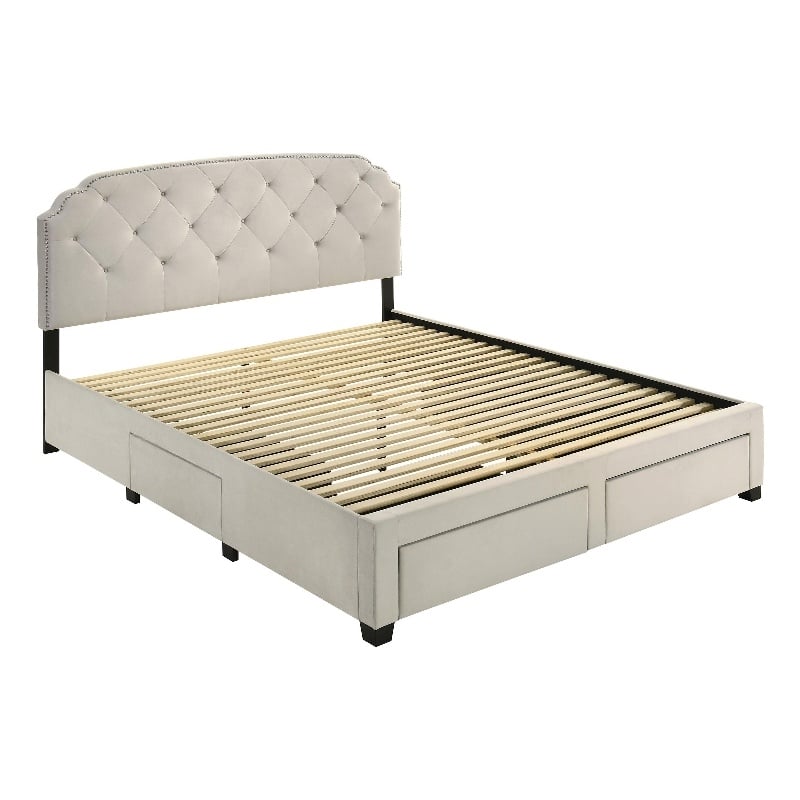 Coaster Marianna 4-Drawer Upholstered Velvet Eastern King Storage Bed in Cream