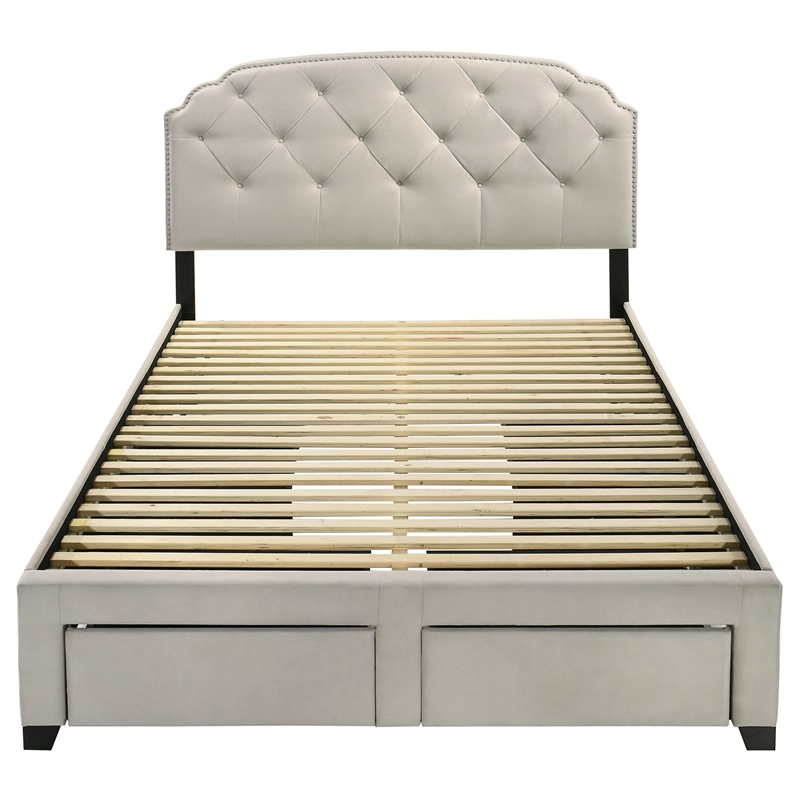 Coaster Marianna 4-Drawer Upholstered Velvet Queen Storage Bed in Cream