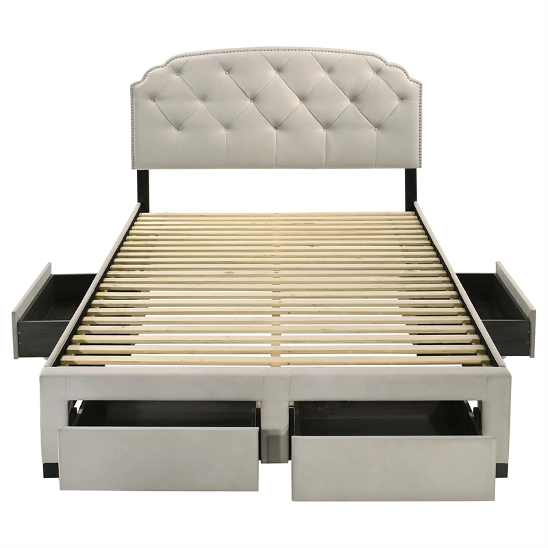 Coaster Marianna 4-Drawer Upholstered Velvet Queen Storage Bed in Cream