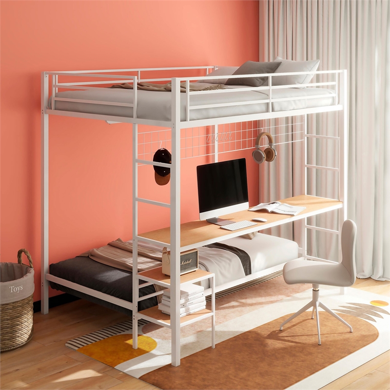 Coaster Bettoni Transitional Steel Full Over Twin Workstation Bunk Bed in White