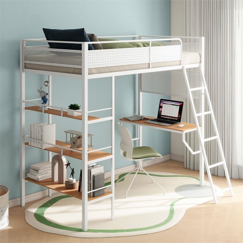 Coaster Campus 3-Shelf Transitional Steel Twin Workstation Loft Bed in White
