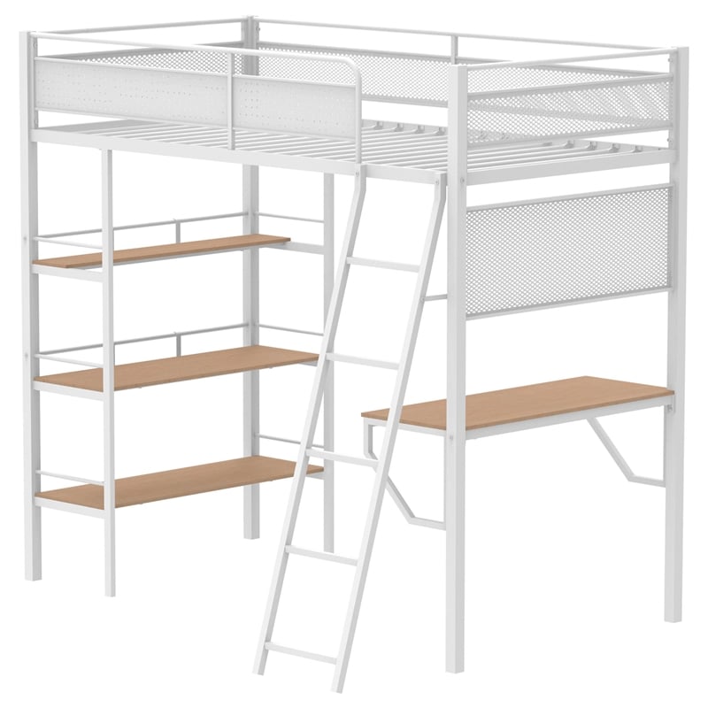 Coaster Campus 3-Shelf Transitional Steel Twin Workstation Loft Bed in White