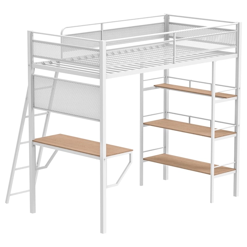 Coaster Campus 3-Shelf Transitional Steel Twin Workstation Loft Bed in White