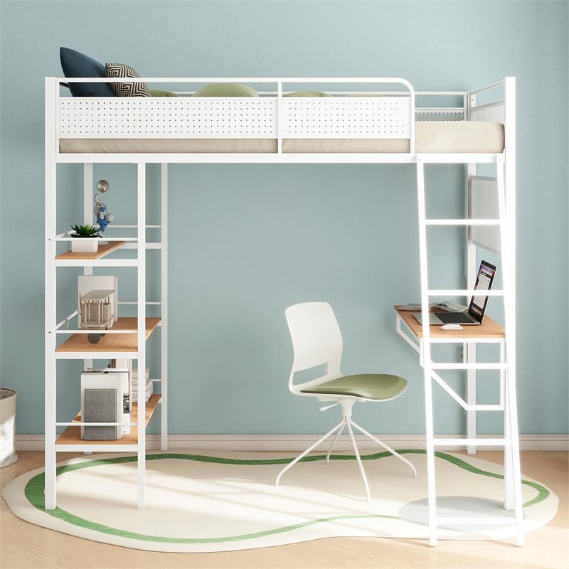 Coaster Campus 3-Shelf Transitional Steel Twin Workstation Loft Bed in White