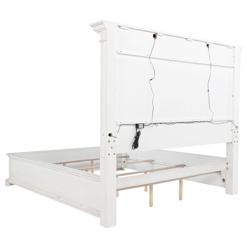 Coaster McKinney Wood California King LED Light Panel Bed in Vintage White