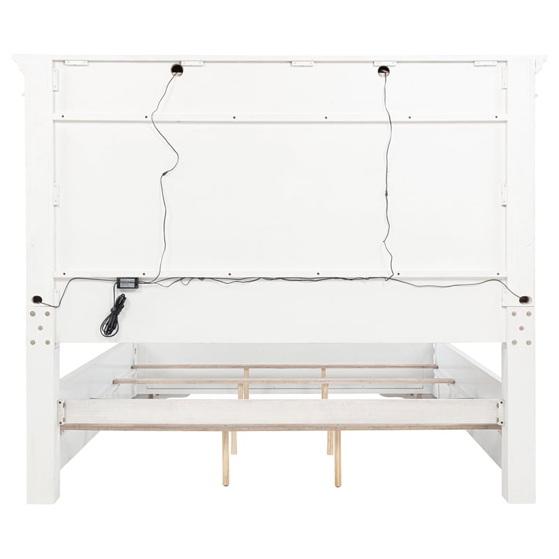 Coaster McKinney Wood Queen LED Light Panel Bed in Vintage White