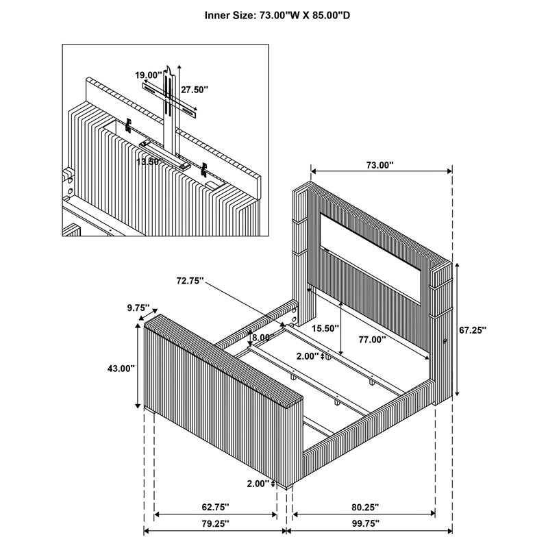 Coaster Tisdall Fabric California King Flame Visualizer TV Bed in Black