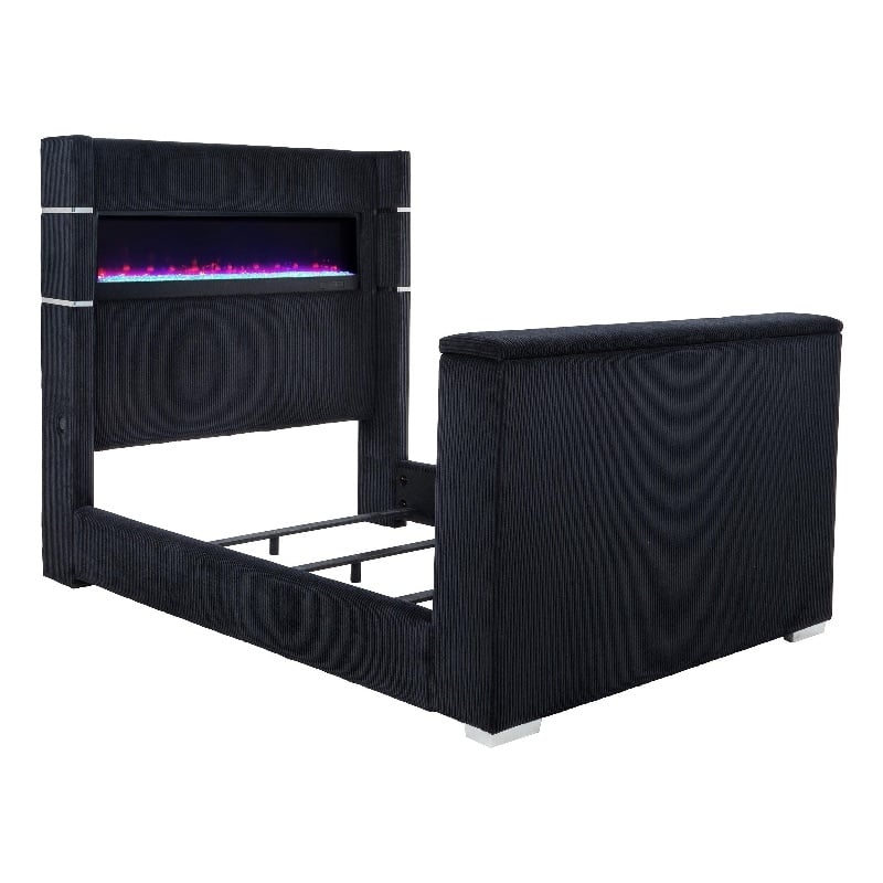 Coaster Tisdall Fabric California King Flame Visualizer TV Bed in Black
