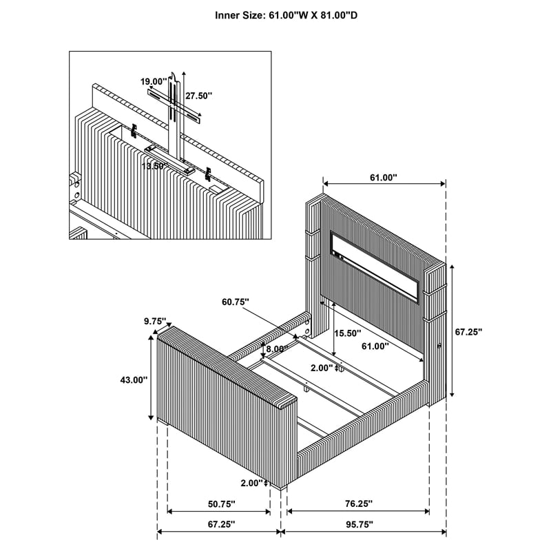 Coaster Tisdall Fabric Queen Flame Visualizer Wingback TV Bed in Black