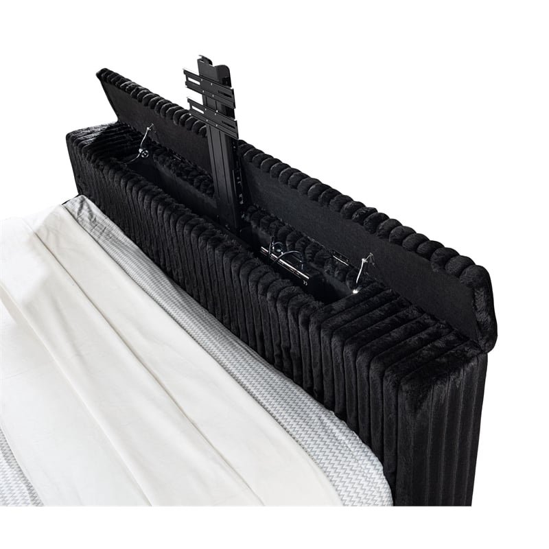 Coaster Centergrove Upholstered Velvet Eastern King Wingback TV Bed in Black