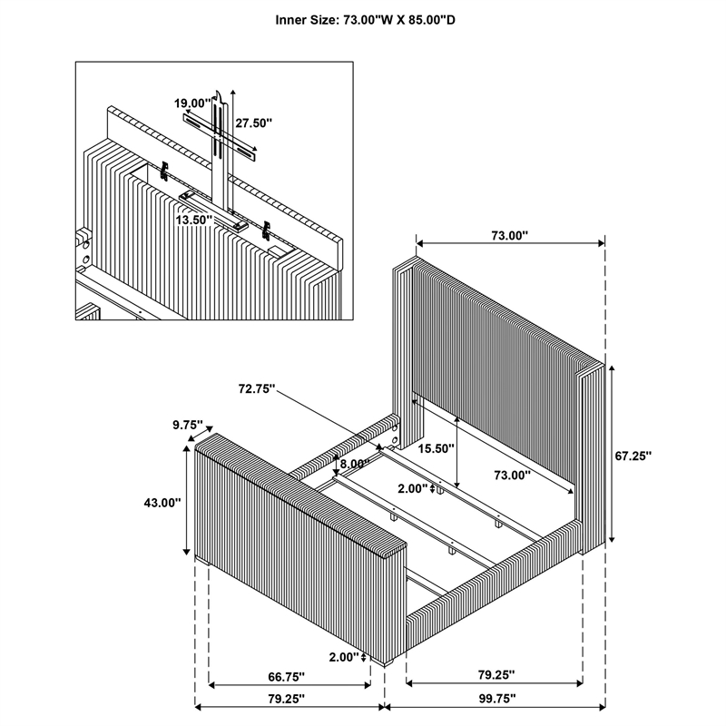 Coaster Centergrove Upholstered Velvet California King Wingback TV Bed in Black