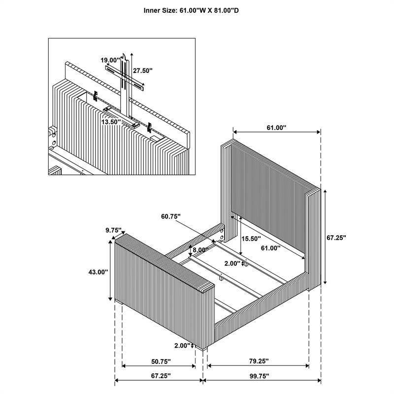 Coaster Centergrove Upholstered Velvet Queen Wingback TV Bed in Black