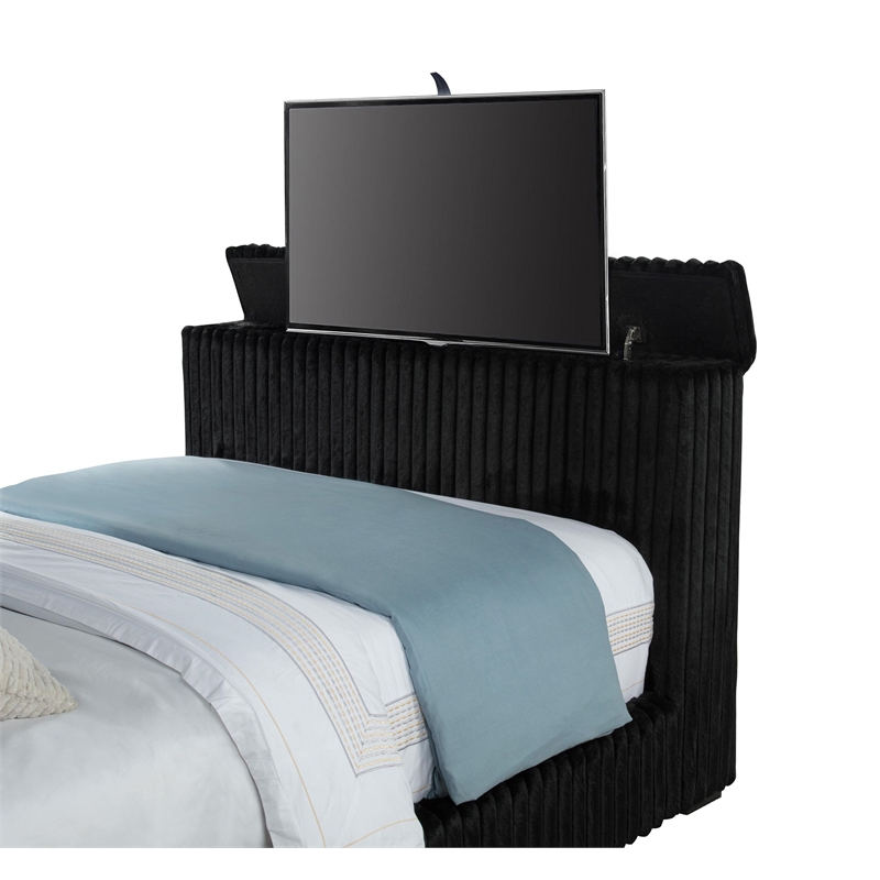 Coaster Centergrove Upholstered Velvet Queen Wingback TV Bed in Black