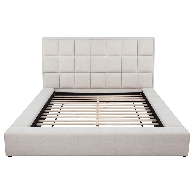 Coaster Dreux Upholstered Fabric Eastern King Panel Platform Bed in Cream