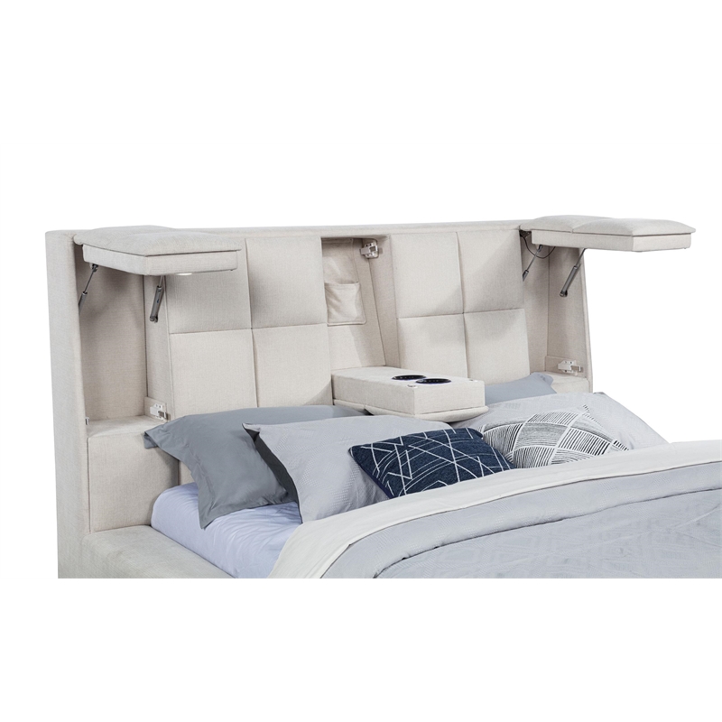 Coaster Dreux Upholstered Fabric Eastern King Panel Platform Bed in Cream