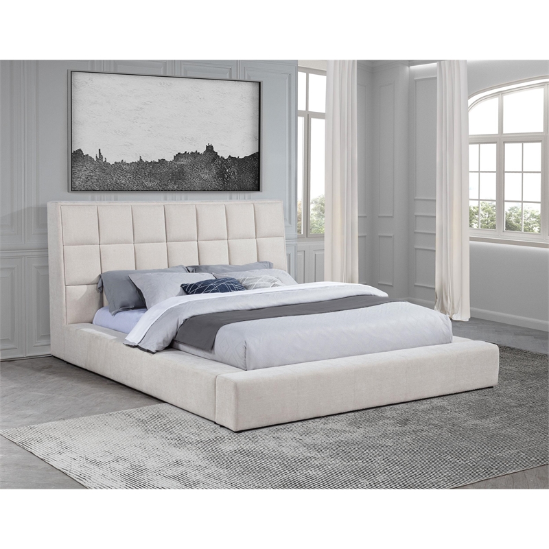 Coaster Dreux Upholstered Fabric California King Panel Platform Bed in Cream