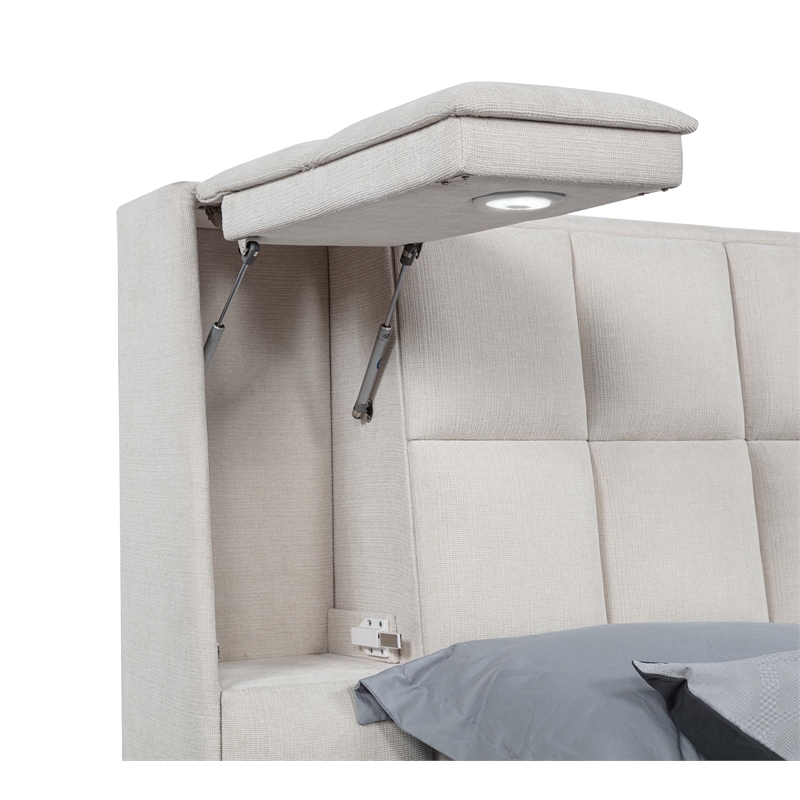 Coaster Dreux Upholstered Fabric California King Panel Platform Bed in Cream