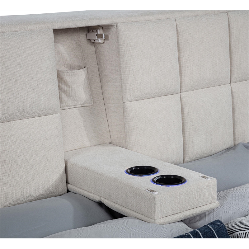Coaster Dreux Upholstered Fabric Queen Panel Platform Bed in Cream