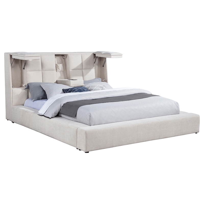 Coaster Dreux Upholstered Fabric Queen Panel Platform Bed in Cream