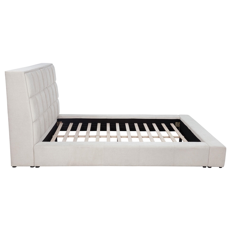 Coaster Dreux Upholstered Fabric Queen Panel Platform Bed in Cream