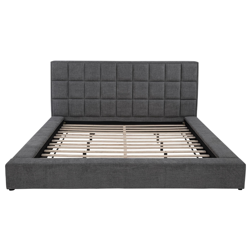 Coaster Dreux Upholstered Fabric Eastern King Panel Platform Bed in Gray