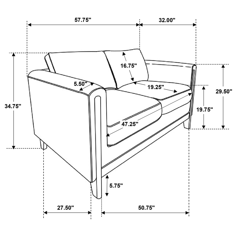 Coaster Islington Upholstered Fabric Panel Arm Loveseat in Taupe Brown
