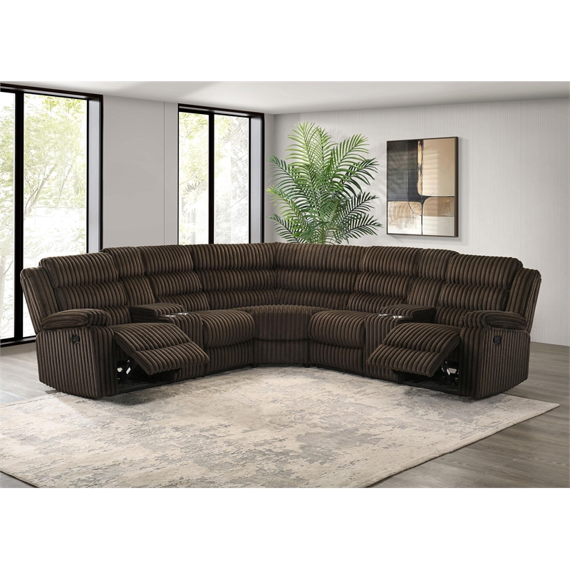 Coaster Atkinson Upholstered Fabric Reclining Sectional Sofa in Chocolate Brown