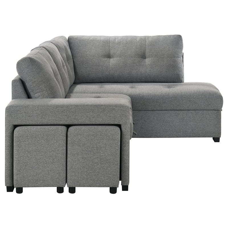 Coaster Roanne Transitional Upholstered Fabric Sleeper Sectional Sofa in Gray