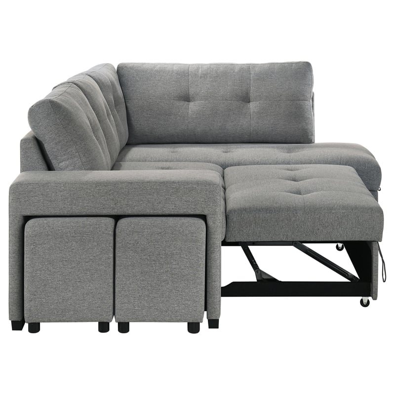 Coaster Roanne Transitional Upholstered Fabric Sleeper Sectional Sofa in Gray
