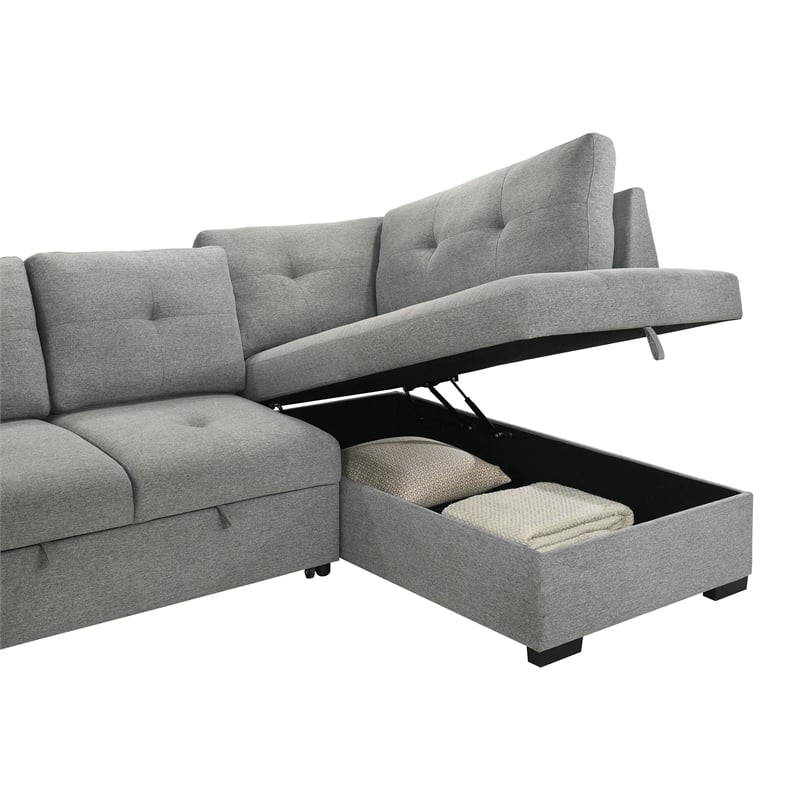 Coaster Roanne Transitional Upholstered Fabric Sleeper Sectional Sofa in Gray