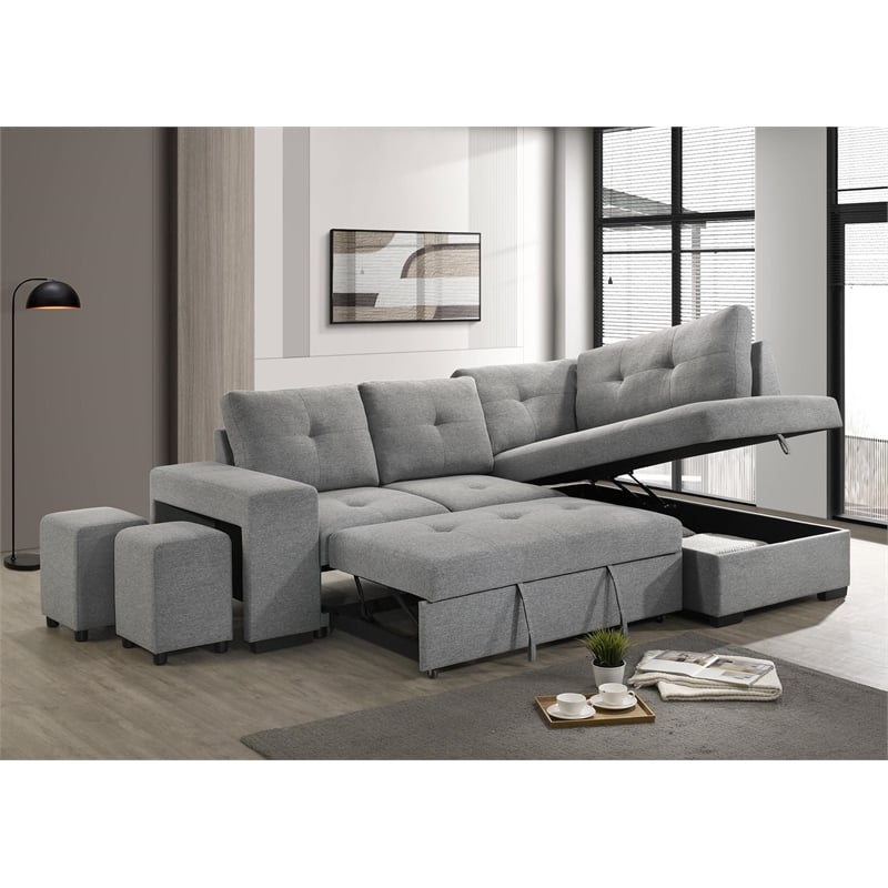 Coaster Roanne Transitional Upholstered Fabric Sleeper Sectional Sofa in Gray