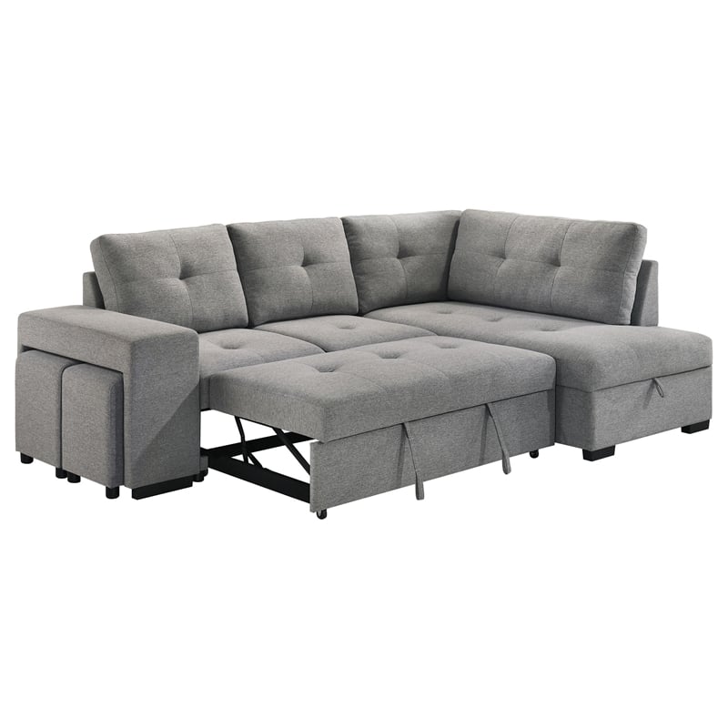 Coaster Roanne Transitional Upholstered Fabric Sleeper Sectional Sofa in Gray
