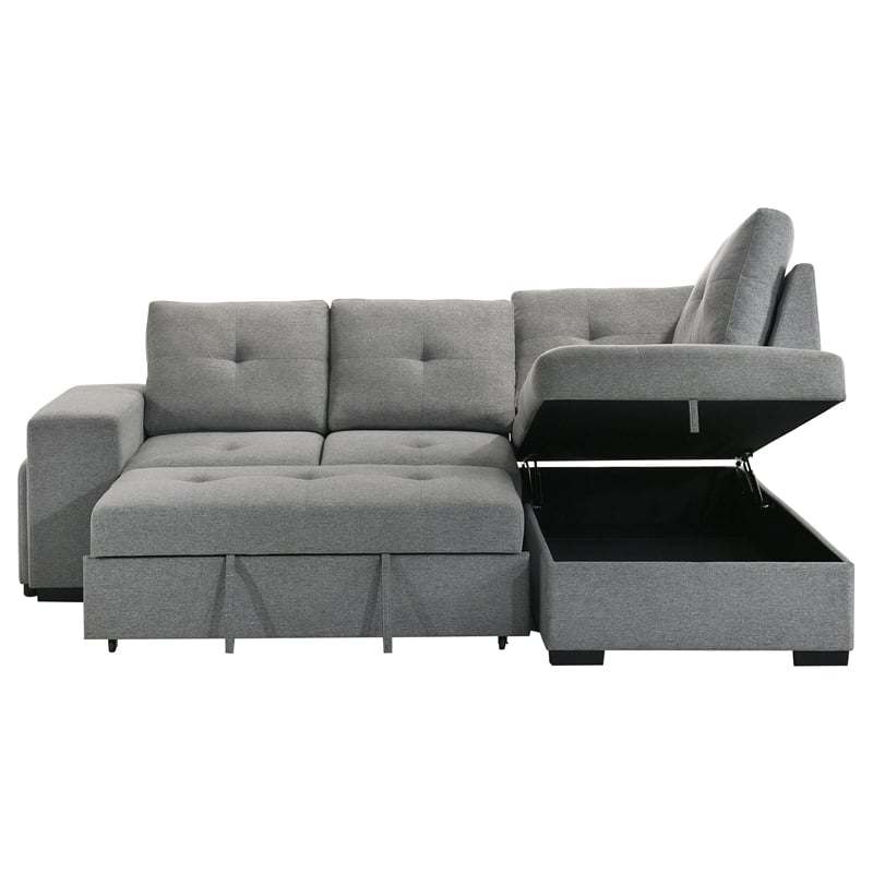 Coaster Roanne Transitional Upholstered Fabric Sleeper Sectional Sofa in Gray
