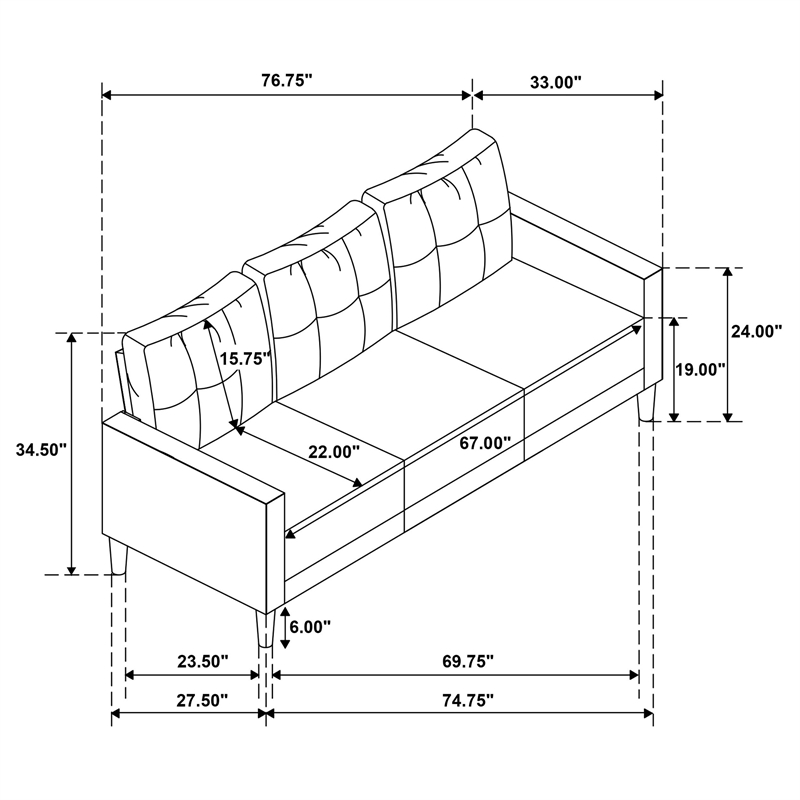 Coaster Bowen II Transitional Tufted Fabric Track Arm Sofa in Rust Brown