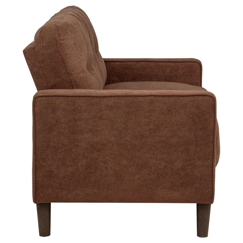 Coaster Bowen II Transitional Tufted Fabric Track Arm Loveseat in Rust Brown