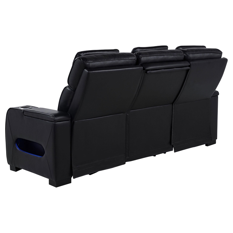 Coaster Zuma Upholstered Faux Leather Dual Power Reclining LED Sofa in Black