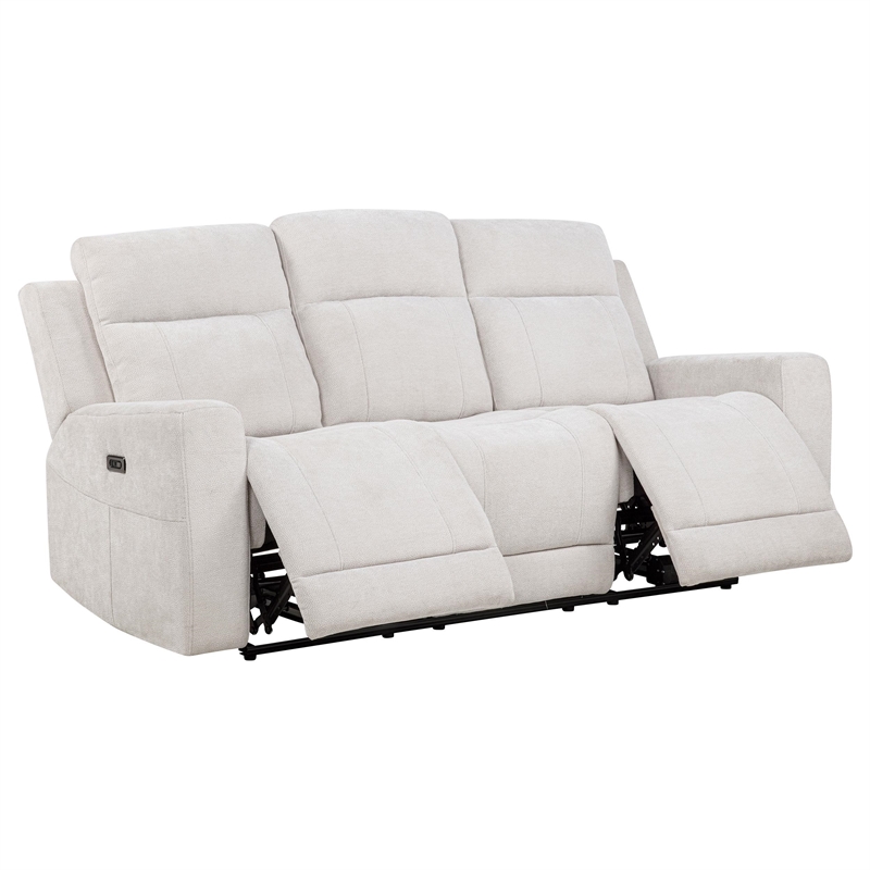 Coaster Kennett Upholstered Chenille Power Reclining Sofa in Ivory White