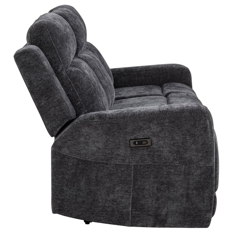 Coaster Kennett Upholstered Chenille Power Reclining Sofa in Dark Gray