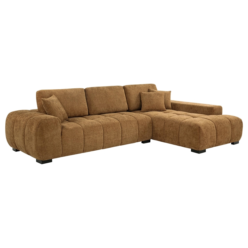 Coaster Octavia Upholstered Fabric Sectional Chaise Sofa in Amber Brown
