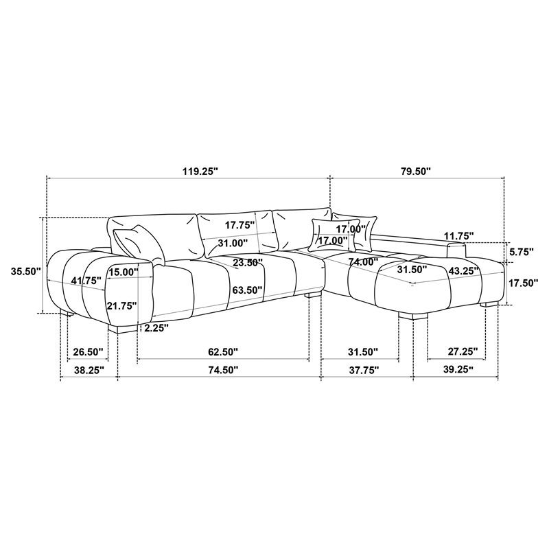 Coaster Octavia Upholstered Fabric Sectional Chaise Sofa in Black