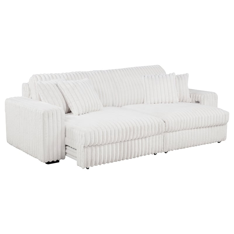 Coaster Jacana Channel Tufted Fabric Dual Power Chaise Sofa in Ivory White