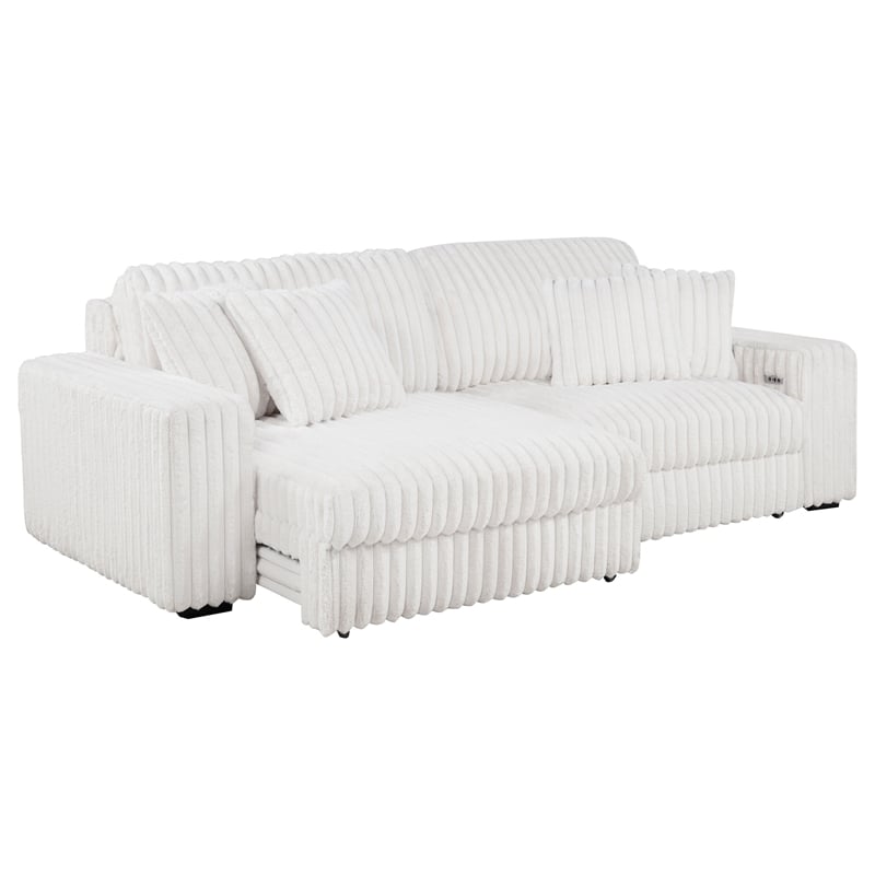 Coaster Jacana Channel Tufted Fabric Dual Power Chaise Sofa in Ivory White