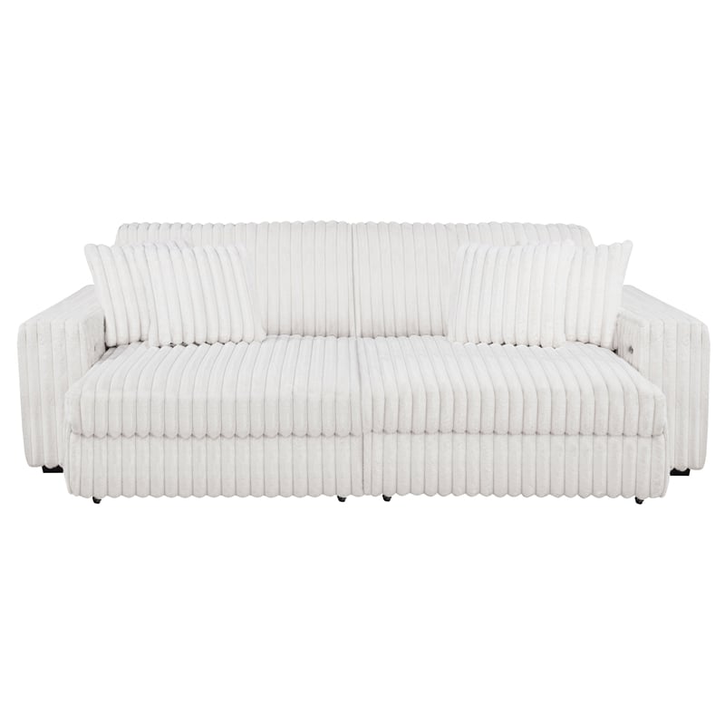 Coaster Jacana Channel Tufted Fabric Dual Power Chaise Sofa in Ivory White