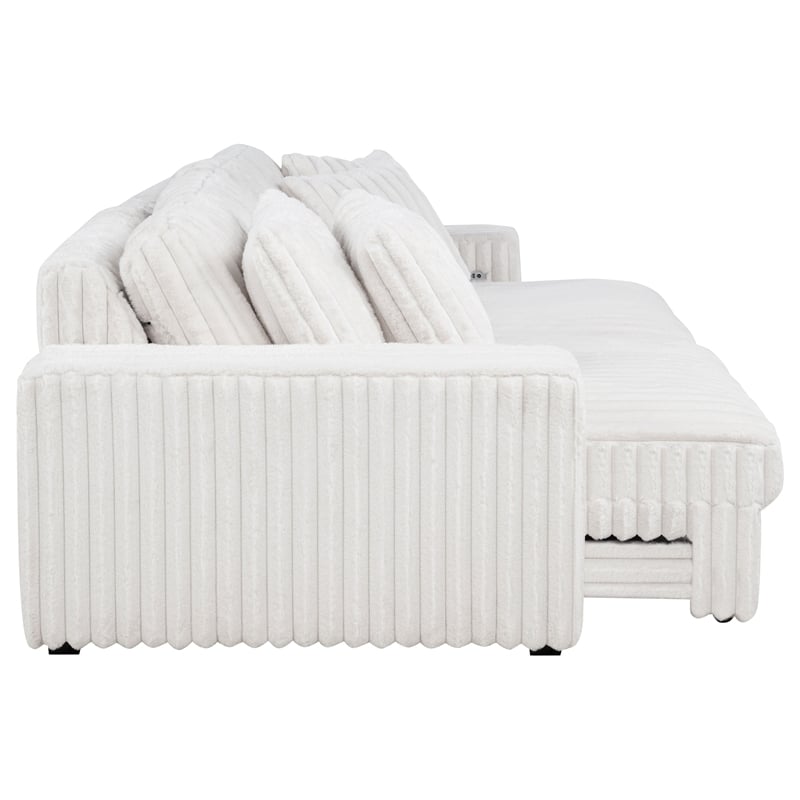 Coaster Jacana Channel Tufted Fabric Dual Power Chaise Sofa in Ivory White