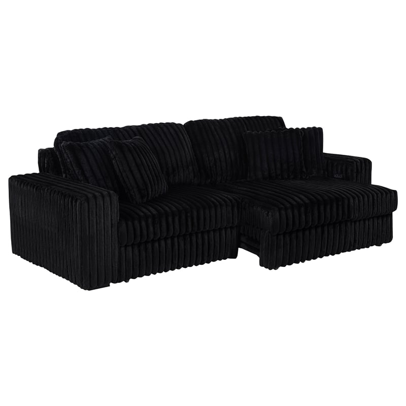 Coaster Jacana Channel Tufted Fabric Dual Power Chaise Sofa in Black
